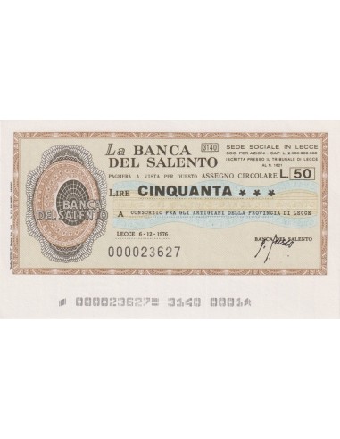 50 lire Consorzio fra gli Artigiani della Provincia di Lecce - 06.12.1976 - (BDS1) FDS