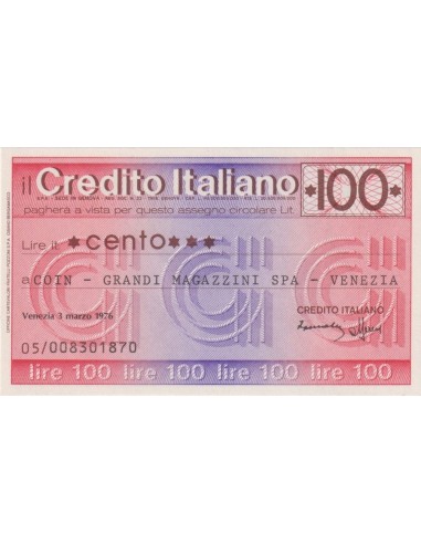 100 lire Coin - Grandi Magazzini Spa - Venezia - 03.03.1976 - (CRIT6) FDS